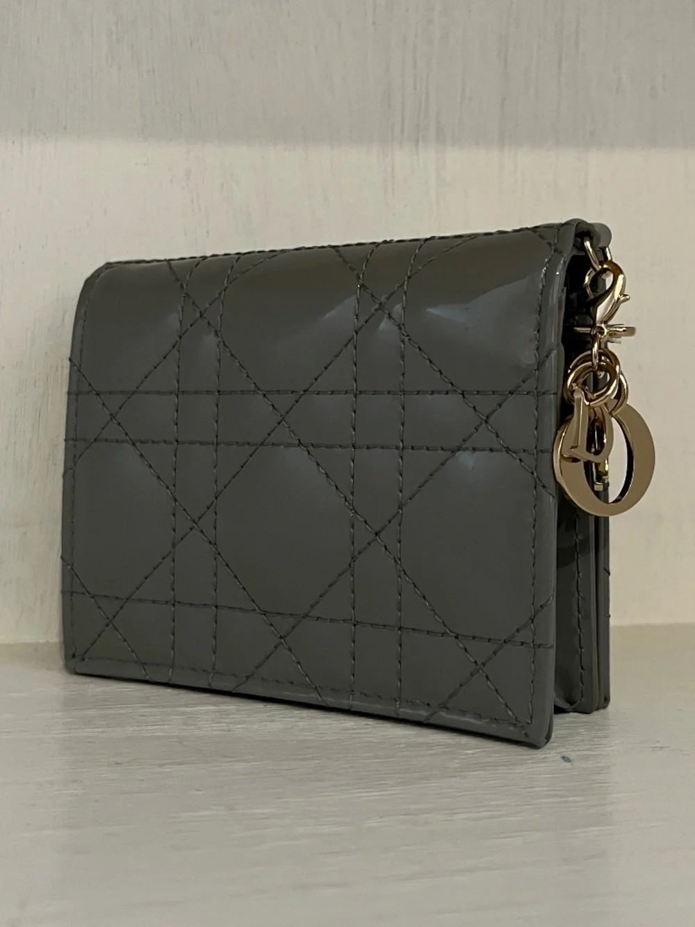 Dior Mini Lady Compact Wallet (Patent Gray)